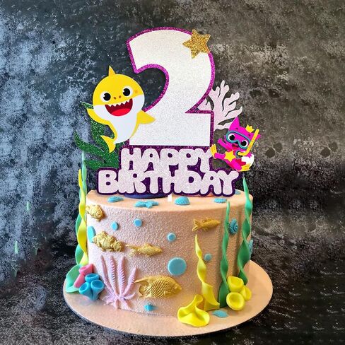 Shark Baby Cake Toppers 2, Purple Shark Cake Topper 2nd Birthday Girl,Shark 2 Cake Topper Shark Cake Decorations for Girls 2nd Birthday Party Supplies in Saudi Arabia