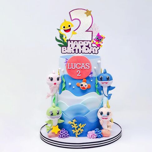 Shark Baby Cake Toppers 2, Purple Shark Cake Topper 2nd Birthday Girl,Shark 2 Cake Topper Shark Cake Decorations for Girls 2nd Birthday Party Supplies in Saudi Arabia