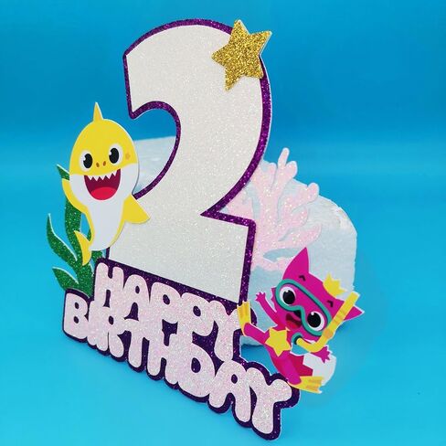 Shark Baby Cake Toppers 2, Purple Shark Cake Topper 2nd Birthday Girl,Shark 2 Cake Topper Shark Cake Decorations for Girls 2nd Birthday Party Supplies in Saudi Arabia
