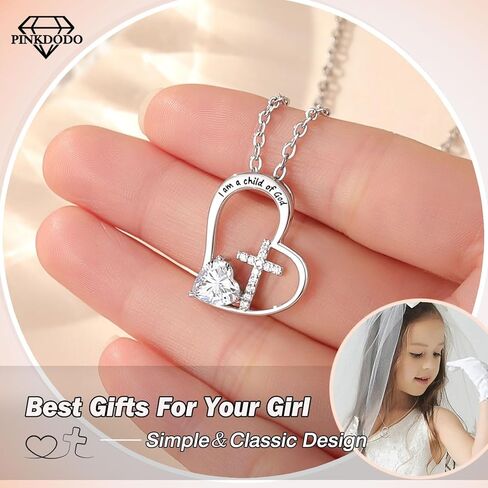 PINKDODO أنا طفل من الله قلادة متقاطعة للفتيات، هدايا عيد الفصح لتأكيد المناولة الأولى للابنة/الابنة/الحفيدة/ابنة الأخ in Kuwait