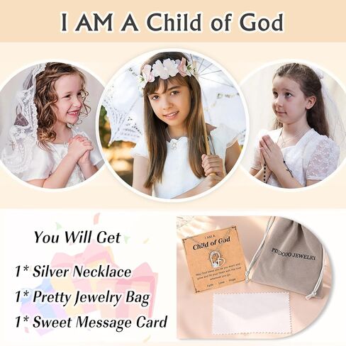 PINKDODO أنا طفل من الله قلادة متقاطعة للفتيات، هدايا عيد الفصح لتأكيد المناولة الأولى للابنة/الابنة/الحفيدة/ابنة الأخ in Kuwait