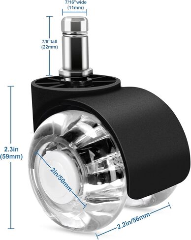 مجموعة عجلات عجلات كرسي المكتب العالمي من MEGREZ مكونة من 5 عجلات أثاث مكتبي عالي التحمل للسجاد الخشبي الصلب، استبدال عجلة الكرسي الدوارة الهادئة مقاس 5 سم، عجلة كريستال in Kuwait