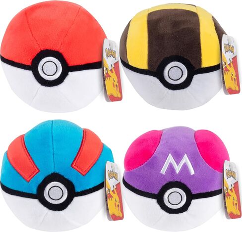 Pokemon 5" Poké Ball Plush 4-Pack - Includes Pokeball, Great, Ultra, Master Ball - Officially Licensed - Quality Soft Stuffed Toy Balls with Weighted Bottom - Gift for Kids, Girls, Boys Fans in Saudi Arabia