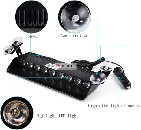 Wecade® 9 Led 9w Car Truck Strobe Windshield Dash Lights 16 Pattern Super Bright for EMS Law Enforcement Warning LED Strobe Lights (Green/Red/Green) in Kuwait