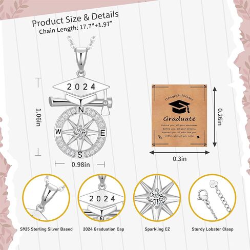 2024 Graduation Gifts for Her Compass Necklaces College Graduation Necklace for Her Middle High College School Graduate Gift for Girls Women Daughter Nieces Friends With Graduation Cap in Saudi Arabia