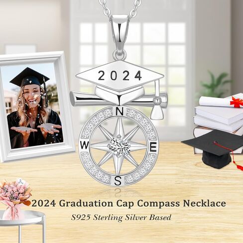 2024 Graduation Gifts for Her Compass Necklaces College Graduation Necklace for Her Middle High College School Graduate Gift for Girls Women Daughter Nieces Friends With Graduation Cap in Saudi Arabia