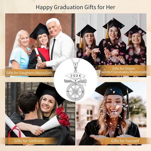 2024 Graduation Gifts for Her Compass Necklaces College Graduation Necklace for Her Middle High College School Graduate Gift for Girls Women Daughter Nieces Friends With Graduation Cap in Saudi Arabia