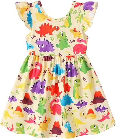 Happy Town Toddler Girls Dress Summer Dinosaur Dresses Fly Sleeve Baby Girl Casual Dress in Saudi Arabia
