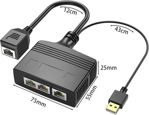 RIIEYOCA 1 to 3 Port 1000 Mbps RJ45 Ethernet Splitter Adapter, 8 Gigabit High Speed LAN Network Splitter Adapter for Cat5, Cat5e, Cat6, Cat7,Cat8,3 Devices Sharing Internet at The Same Time (Male) in Kuwait