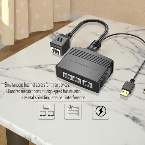 RIIEYOCA 1 to 3 Port 1000 Mbps RJ45 Ethernet Splitter Adapter, 8 Gigabit High Speed LAN Network Splitter Adapter for Cat5, Cat5e, Cat6, Cat7,Cat8,3 Devices Sharing Internet at The Same Time (Male) in Kuwait