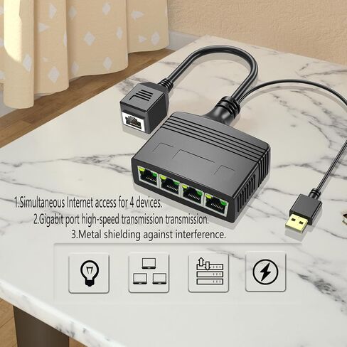 RIIEYOCA 1 to 3 Port 1000 Mbps RJ45 Ethernet Splitter Adapter, 8 Gigabit High Speed LAN Network Splitter Adapter for Cat5, Cat5e, Cat6, Cat7,Cat8,3 Devices Sharing Internet at The Same Time (Male) in Saudi Arabia