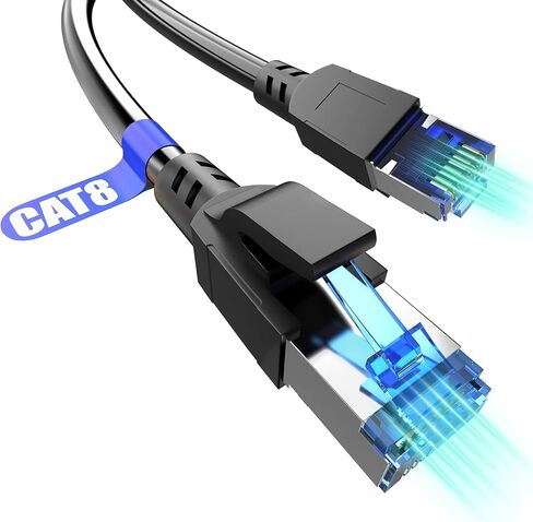 [ترقية] كابل إيثرنت Cat 8، كابل إنترنت فائق السرعة 40 جيجابت في الثانية، موصل RJ45 مطلي بالذهب، كابل LAN وكابل شبكة للمودم/جهاز التوجيه/الألعاب/الكمبيوتر الشخصي/المكتب in Kuwait