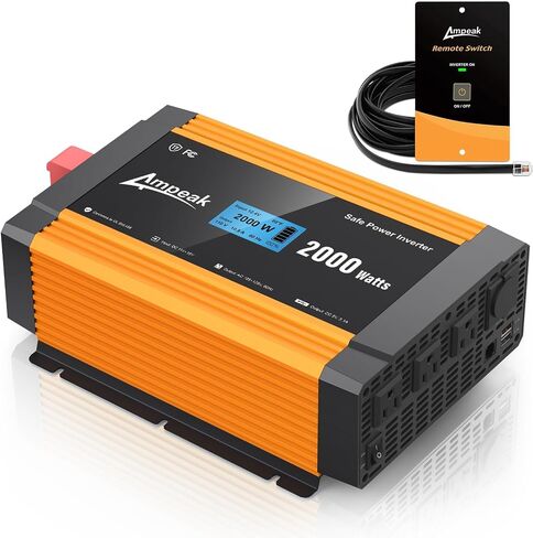 Ampeak 2000W Power Inverter with Remote 3AC Outlets 6.2A USB Ports Inverter DC 12V to AC 110V 17 Protections Inverter for Vehicles in Saudi Arabia