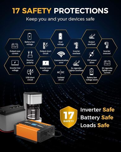 Ampeak 2000W Power Inverter with Remote 3AC Outlets 6.2A USB Ports Inverter DC 12V to AC 110V 17 Protections Inverter for Vehicles in Saudi Arabia
