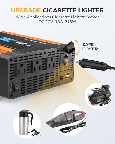 Ampeak 2000W Power Inverter with Remote 3AC Outlets 6.2A USB Ports Inverter DC 12V to AC 110V 17 Protections Inverter for Vehicles in Saudi Arabia