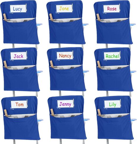 12 Pcs Small Chair Storage Pocket 14 Inch School Chair Bag Chairback Pocket Student Chair Pockets Chart Classroom Organizer with Name Tag for Keeping Student Book Table Organized (Blue) in Saudi Arabia