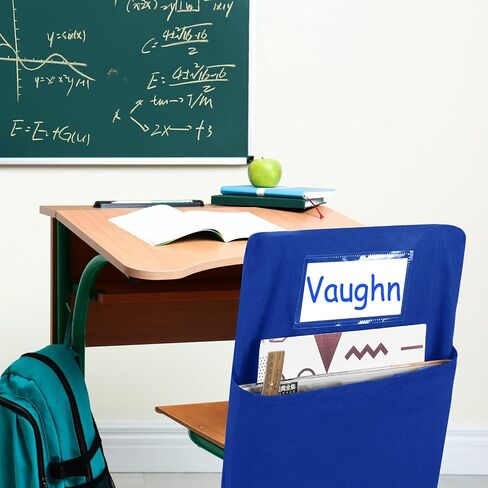12 Pcs Small Chair Storage Pocket 14 Inch School Chair Bag Chairback Pocket Student Chair Pockets Chart Classroom Organizer with Name Tag for Keeping Student Book Table Organized (Blue) in Saudi Arabia