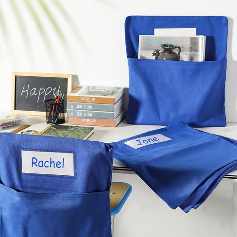 12 Pcs Small Chair Storage Pocket 14 Inch School Chair Bag Chairback Pocket Student Chair Pockets Chart Classroom Organizer with Name Tag for Keeping Student Book Table Organized (Blue) in Saudi Arabia
