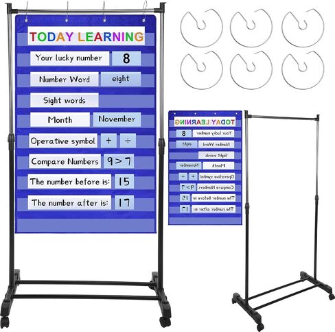 8 Pcs Pocket Chart Accessories Set Include 1 Standard Pocket Chart 6 Replacement Rings and 1 Adjustable Brackets for Classrooms Home Teacher Lessons Educational Tools (Black) in Saudi Arabia