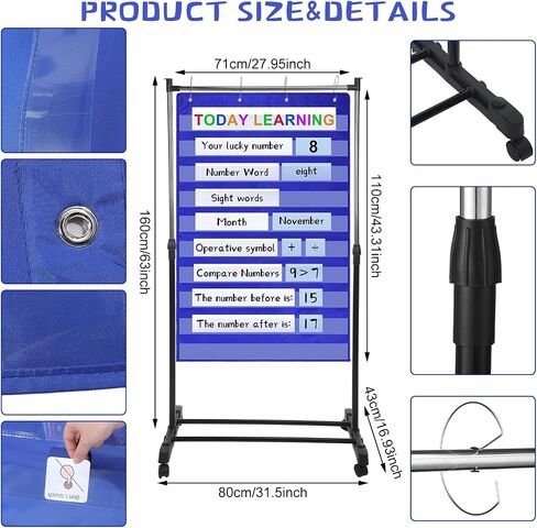 8 Pcs Pocket Chart Accessories Set Include 1 Standard Pocket Chart 6 Replacement Rings and 1 Adjustable Brackets for Classrooms Home Teacher Lessons Educational Tools (Black) in Saudi Arabia