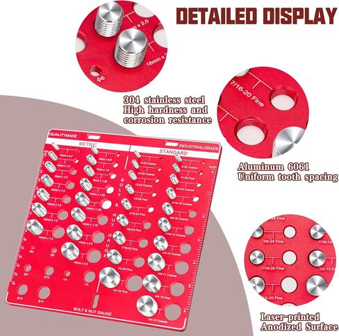 34 Nut and Bolt Thread Checker, Bolt and Nut Identifier Gauge Thread Checker Standard and Metric Board Wall Mount Screw Size and Thread Gauge（Square） in Saudi Arabia