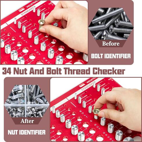 34 Nut and Bolt Thread Checker, Bolt and Nut Identifier Gauge Thread Checker Standard and Metric Board Wall Mount Screw Size and Thread Gauge（Square） in Saudi Arabia