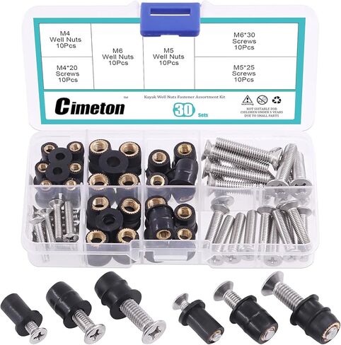 30 زوجًا من صواميل بئر النيوبرين M4 M5 M6 مع براغي نحاسية من الفولاذ المقاوم للصدأ Pozi المسمار النحاسي جيدًا لقوارب الكاياك والدراجات النارية والقوارب (M4 × 20 مم M5 × 25 مم M6 × 30 مم) in Kuwait