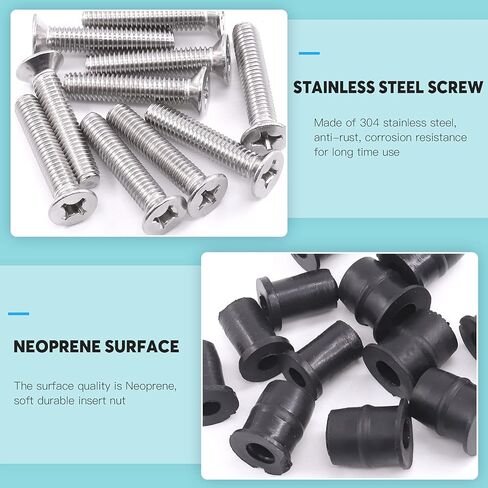 30 زوجًا من صواميل بئر النيوبرين M4 M5 M6 مع براغي نحاسية من الفولاذ المقاوم للصدأ Pozi المسمار النحاسي جيدًا لقوارب الكاياك والدراجات النارية والقوارب (M4 × 20 مم M5 × 25 مم M6 × 30 مم) in Kuwait