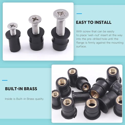 30 زوجًا من صواميل بئر النيوبرين M4 M5 M6 مع براغي نحاسية من الفولاذ المقاوم للصدأ Pozi المسمار النحاسي جيدًا لقوارب الكاياك والدراجات النارية والقوارب (M4 × 20 مم M5 × 25 مم M6 × 30 مم) in Kuwait