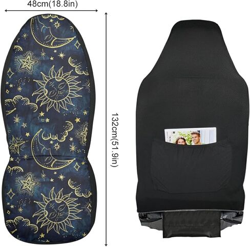 أغطية مقاعد السيارة من ALAZA Sun Moon Boho Cosmos Astrology للمقاعد الأمامية فقط للنساء والرجال وأغطية مقاعد مع جيب منظم للسيارات SUV والشاحنات سيدان، قطعتان in Kuwait