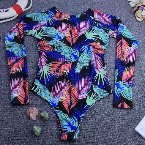 Women's Long Sleeve Bathing Suit One Piece Swimsuit Floral Print Backless Swimwear in Saudi Arabia