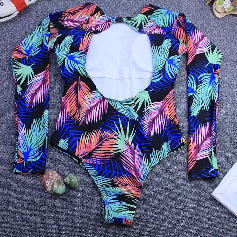 Women's Long Sleeve Bathing Suit One Piece Swimsuit Floral Print Backless Swimwear in Saudi Arabia