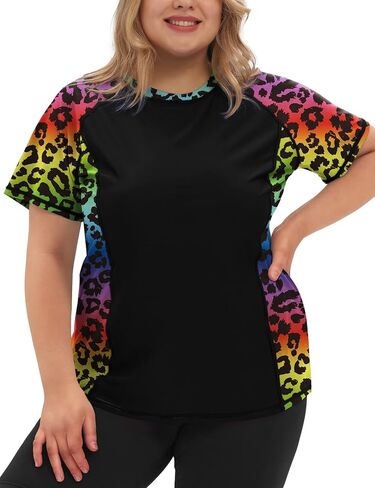 COOTRY Womens Plus Size Rash Guard Short Sleeve Swim Shirt UPF 50+ Sun Protection Swimming Top in Saudi Arabia