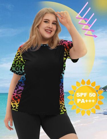 COOTRY Womens Plus Size Rash Guard Short Sleeve Swim Shirt UPF 50+ Sun Protection Swimming Top in Saudi Arabia