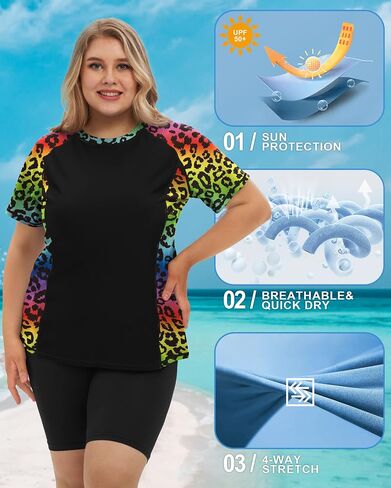 COOTRY Womens Plus Size Rash Guard Short Sleeve Swim Shirt UPF 50+ Sun Protection Swimming Top in Saudi Arabia
