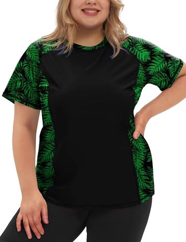 COOTRY Womens Plus Size Rash Guard Short Sleeve Swim Shirt UPF 50+ Sun Protection Swimming Top in Saudi Arabia