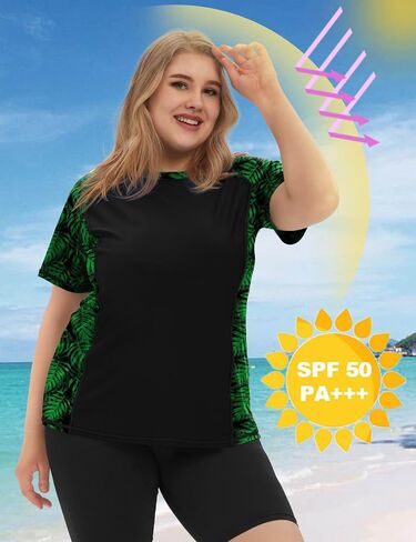 COOTRY Womens Plus Size Rash Guard Short Sleeve Swim Shirt UPF 50+ Sun Protection Swimming Top in Saudi Arabia