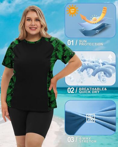COOTRY Womens Plus Size Rash Guard Short Sleeve Swim Shirt UPF 50+ Sun Protection Swimming Top in Saudi Arabia