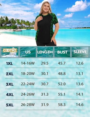 COOTRY Womens Plus Size Rash Guard Short Sleeve Swim Shirt UPF 50+ Sun Protection Swimming Top in Saudi Arabia