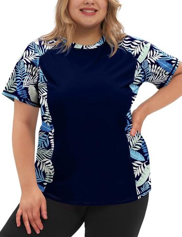 COOTRY Womens Plus Size Rash Guard Short Sleeve Swim Shirt UPF 50+ Sun Protection Swimming Top in Saudi Arabia