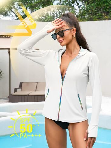 ATTRACO Rash Guard for Women Long Sleeve Swim Shirts Zip Up Hoodie with Thumb Hole & Side Pockets in Saudi Arabia