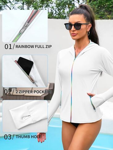ATTRACO Rash Guard for Women Long Sleeve Swim Shirts Zip Up Hoodie with Thumb Hole & Side Pockets in Saudi Arabia