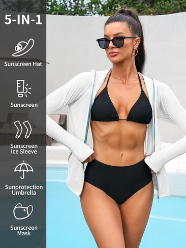 ATTRACO Rash Guard for Women Long Sleeve Swim Shirts Zip Up Hoodie with Thumb Hole & Side Pockets in Saudi Arabia