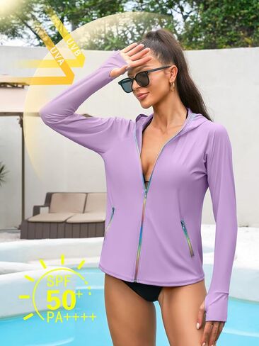 ATTRACO Rash Guard for Women Long Sleeve Swim Shirts Zip Up Hoodie with Thumb Hole & Side Pockets in Saudi Arabia