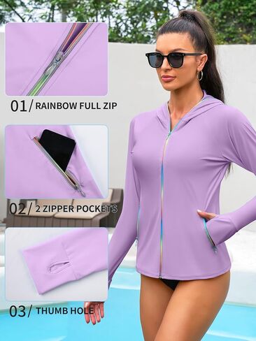 ATTRACO Rash Guard for Women Long Sleeve Swim Shirts Zip Up Hoodie with Thumb Hole & Side Pockets in Saudi Arabia