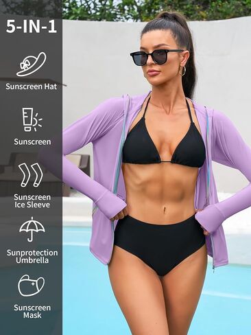 ATTRACO Rash Guard for Women Long Sleeve Swim Shirts Zip Up Hoodie with Thumb Hole & Side Pockets in Saudi Arabia