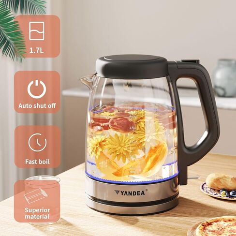 Electric Kettle, 1.7L Hot Water Boiler&Heater, Built-In Mesh Filter, Auto Shut-Off, Cordless 360°Base with Blue LED Light, Boil-Dry Protection for Coffee, Tea or More in Saudi Arabia