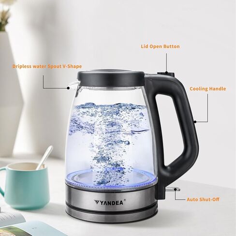 Electric Kettle, 1.7L Hot Water Boiler&Heater, Built-In Mesh Filter, Auto Shut-Off, Cordless 360°Base with Blue LED Light, Boil-Dry Protection for Coffee, Tea or More in Saudi Arabia