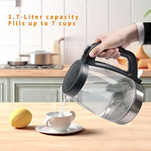 Electric Kettle, 1.7L Hot Water Boiler&Heater, Built-In Mesh Filter, Auto Shut-Off, Cordless 360°Base with Blue LED Light, Boil-Dry Protection for Coffee, Tea or More in Saudi Arabia