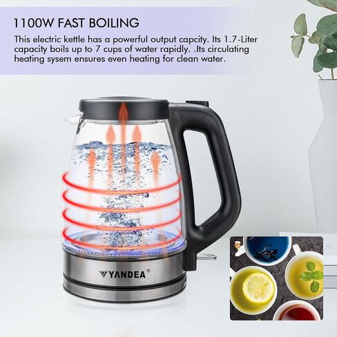 Electric Kettle, 1.7L Hot Water Boiler&Heater, Built-In Mesh Filter, Auto Shut-Off, Cordless 360°Base with Blue LED Light, Boil-Dry Protection for Coffee, Tea or More in Saudi Arabia